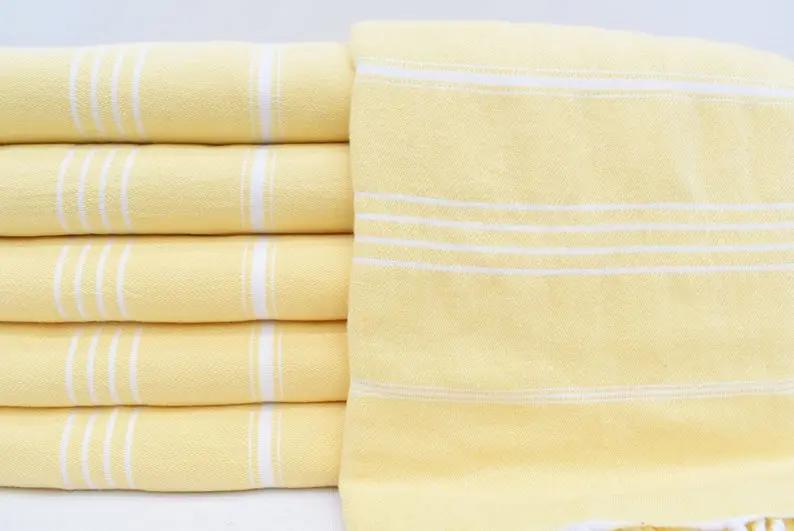 Monaco Yellow Turkish Towel 40 Inch by 70 Inch Hand Loomed 100 Percent Natural Cotton Quick Drying Lightweight Beach Bath Scarf Picnic Blanket - Love Salve